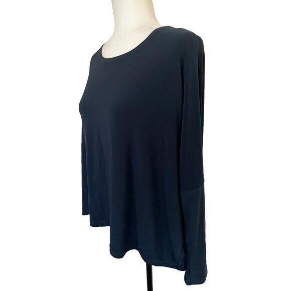 SYMPLI Blouse Top Size 4 Navy Blue Stretchy Jersey Knit Long Dolman Sleeves - Picture 6 of 7